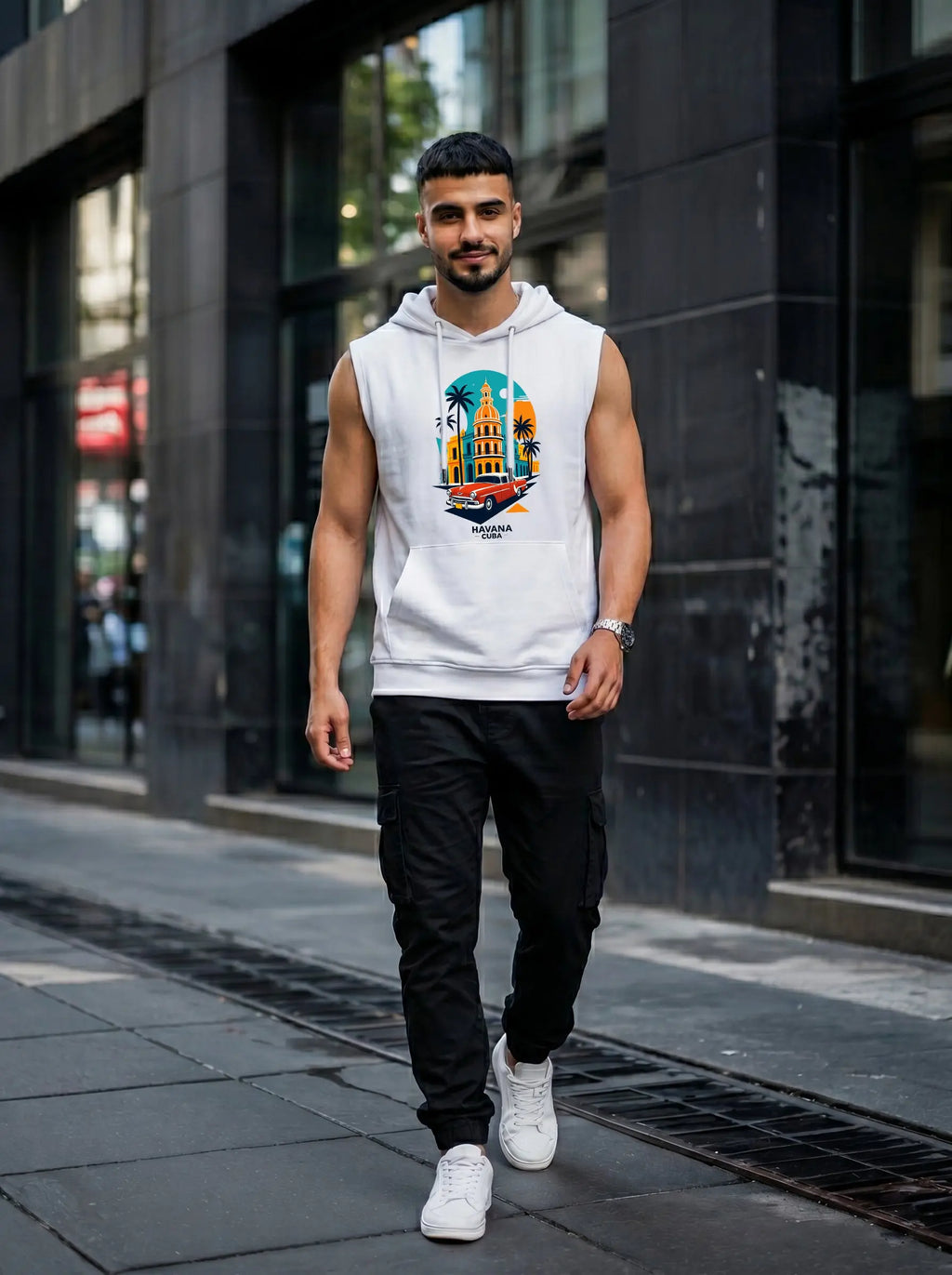 Havana Cuba Printed Sleeveless Pullover Hoodie LEON