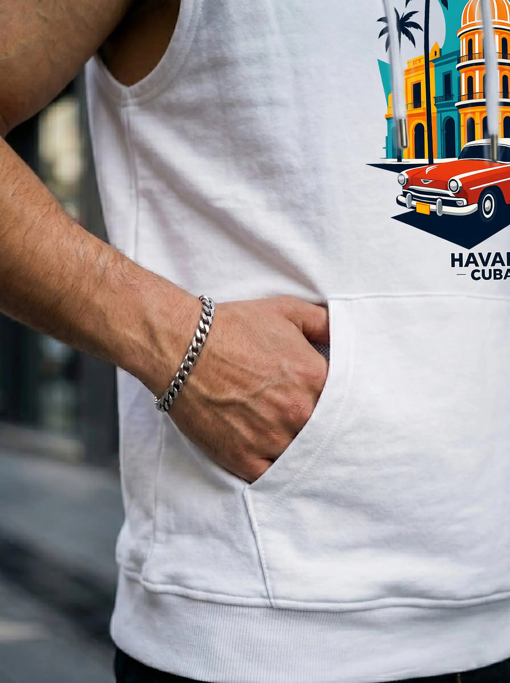 Havana Cuba Printed Sleeveless Pullover Hoodie LEON