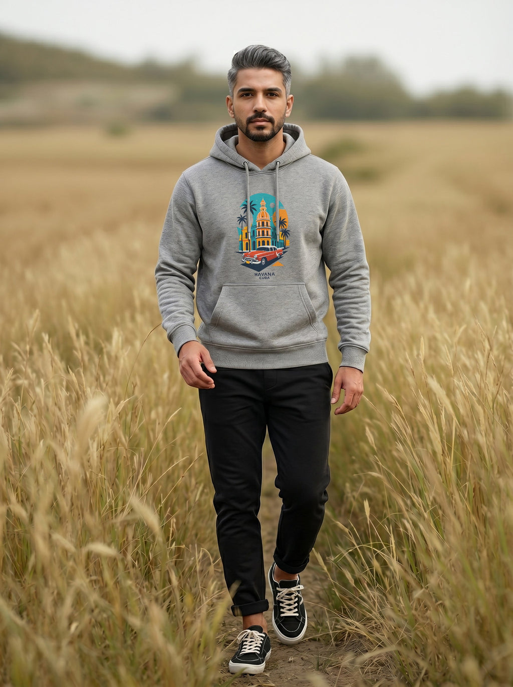 Havana Cuba Men's Printed Kangaroo Pocket  Full Sleeve  Pullover Hoodie LEON
