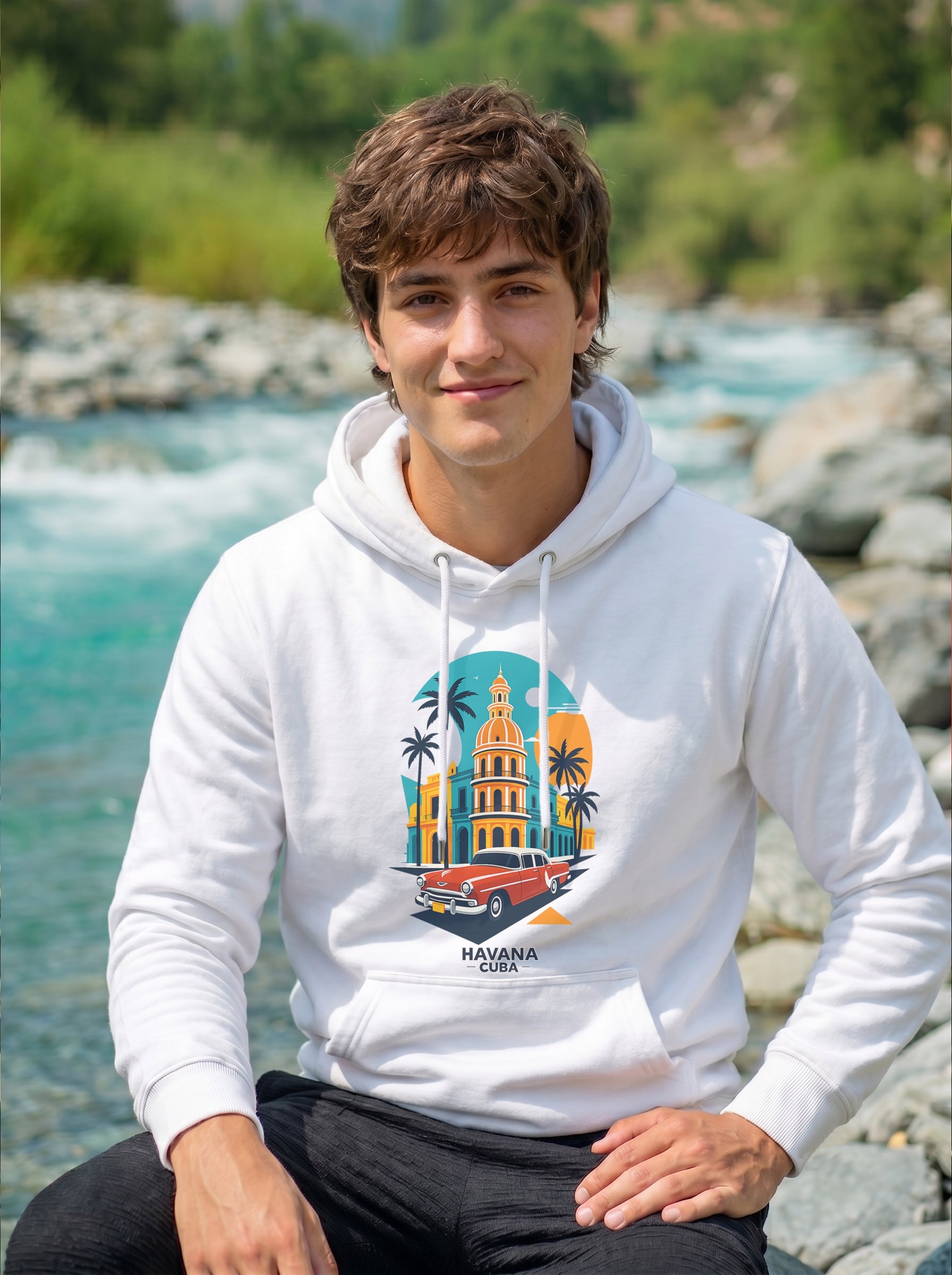 Havana Cuba Men's Printed Kangaroo Pocket  Full Sleeve  Pullover Hoodie LEON