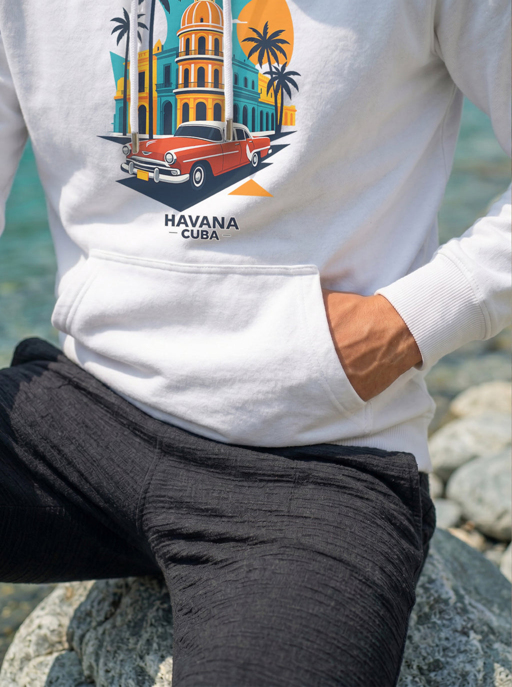 Havana Cuba Men's Printed Kangaroo Pocket  Full Sleeve  Pullover Hoodie LEON