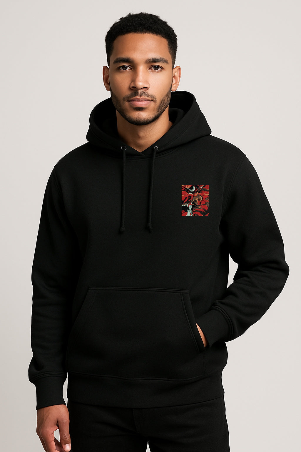 Dragon Printed Kangaroo Pocket Full Sleeve Pullover Hoodie