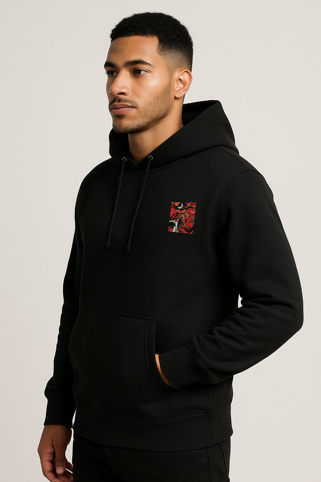 Dragon Printed Kangaroo Pocket Full Sleeve Pullover Hoodie