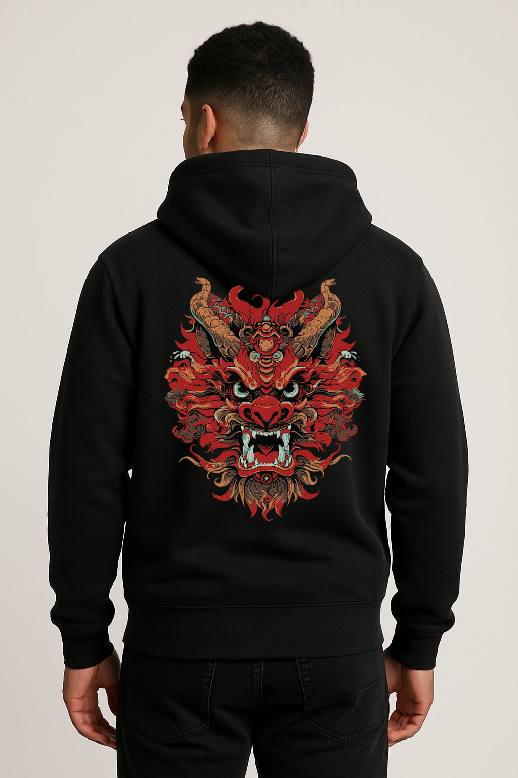 Dragon Printed Kangaroo Pocket Full Sleeve Pullover Hoodie