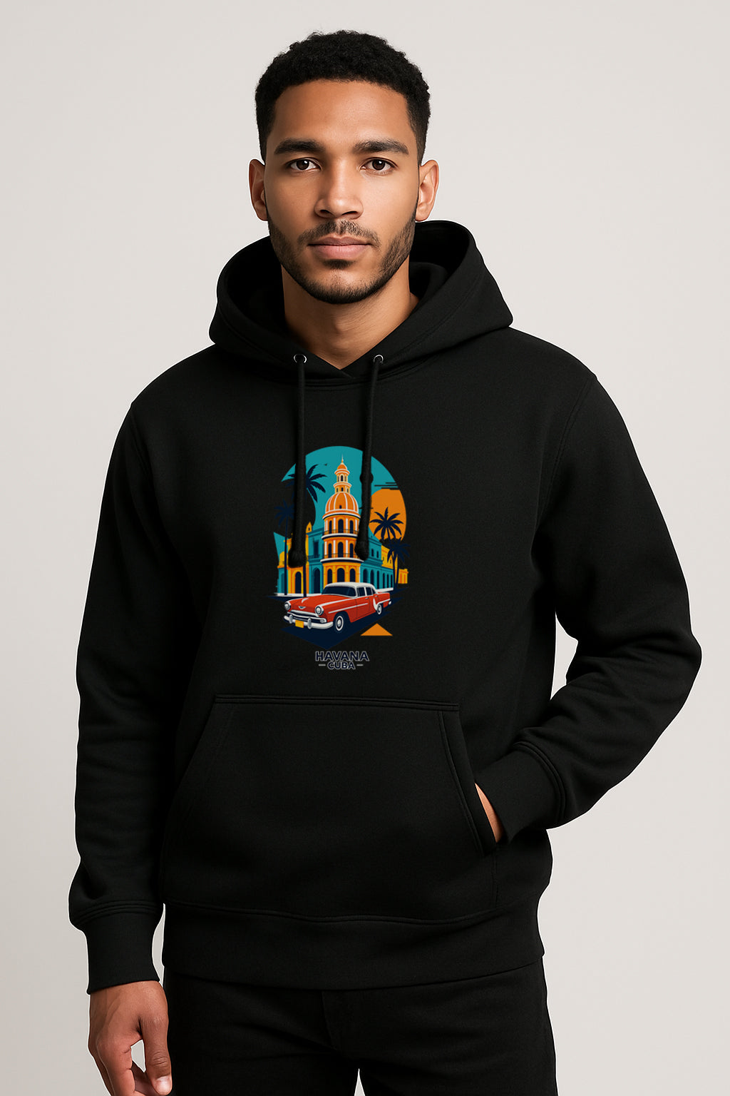Havana Cuba Printed Kangaroo Pocket  Full Sleeve  Pullover Hoodie