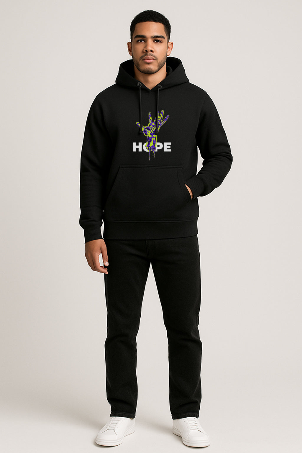 Hope Printed Kangaroo Pocket Full Sleeve  Pullover  Hoodie