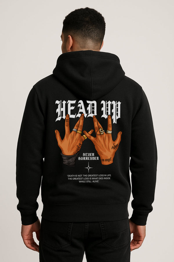 Head Up Printed Kangaroo Pocket  Full Sleeve Pullover  Hoodie