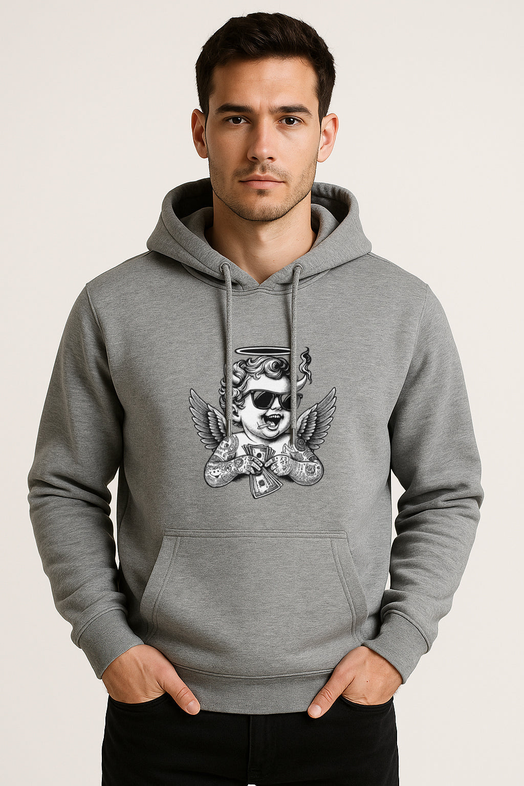 Angel Printed Kangaroo Pocket Full Sleeve Pullover Hoodie