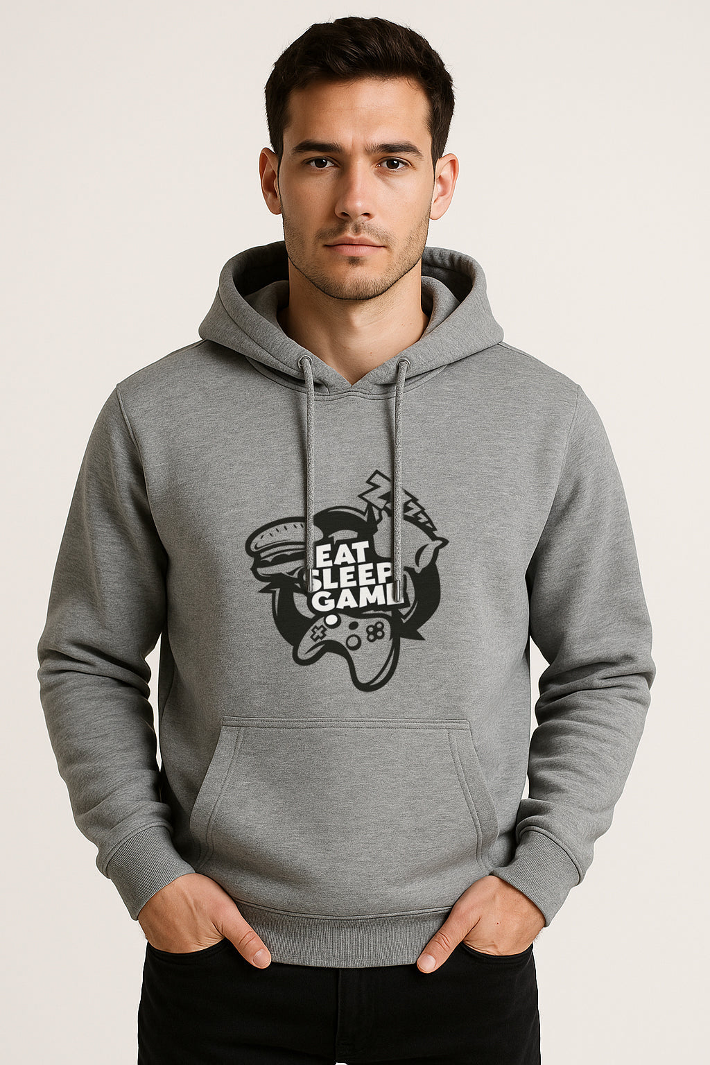 Eat Sleep Game Printed Kangaroo Pocket Full Sleeve Pullover Hoodie