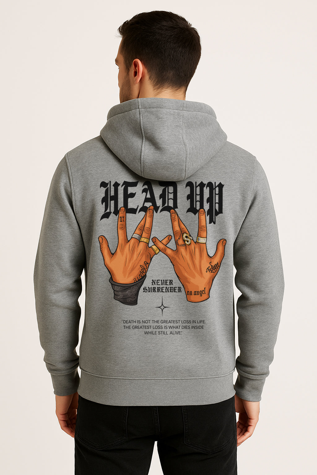 Head Up Printed Kangaroo Pocket  Full Sleeve Pullover  Hoodie