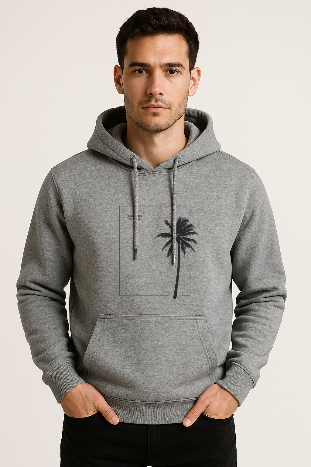 Good Vibes Printed Kangaroo Pocket Full Sleeve  Pullover Hoodie