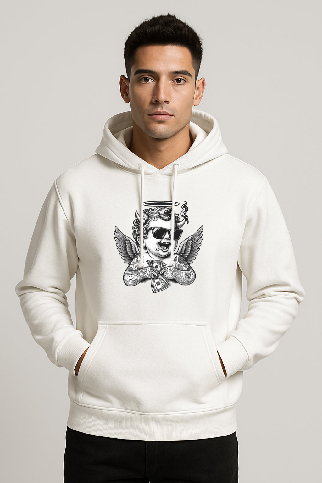 Angel Printed Kangaroo Pocket Full Sleeve Pullover Hoodie