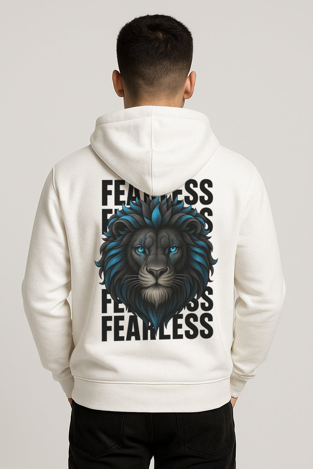 Fearless Printed Kangaroo Pocket Full Sleeve Pullover Hoodie