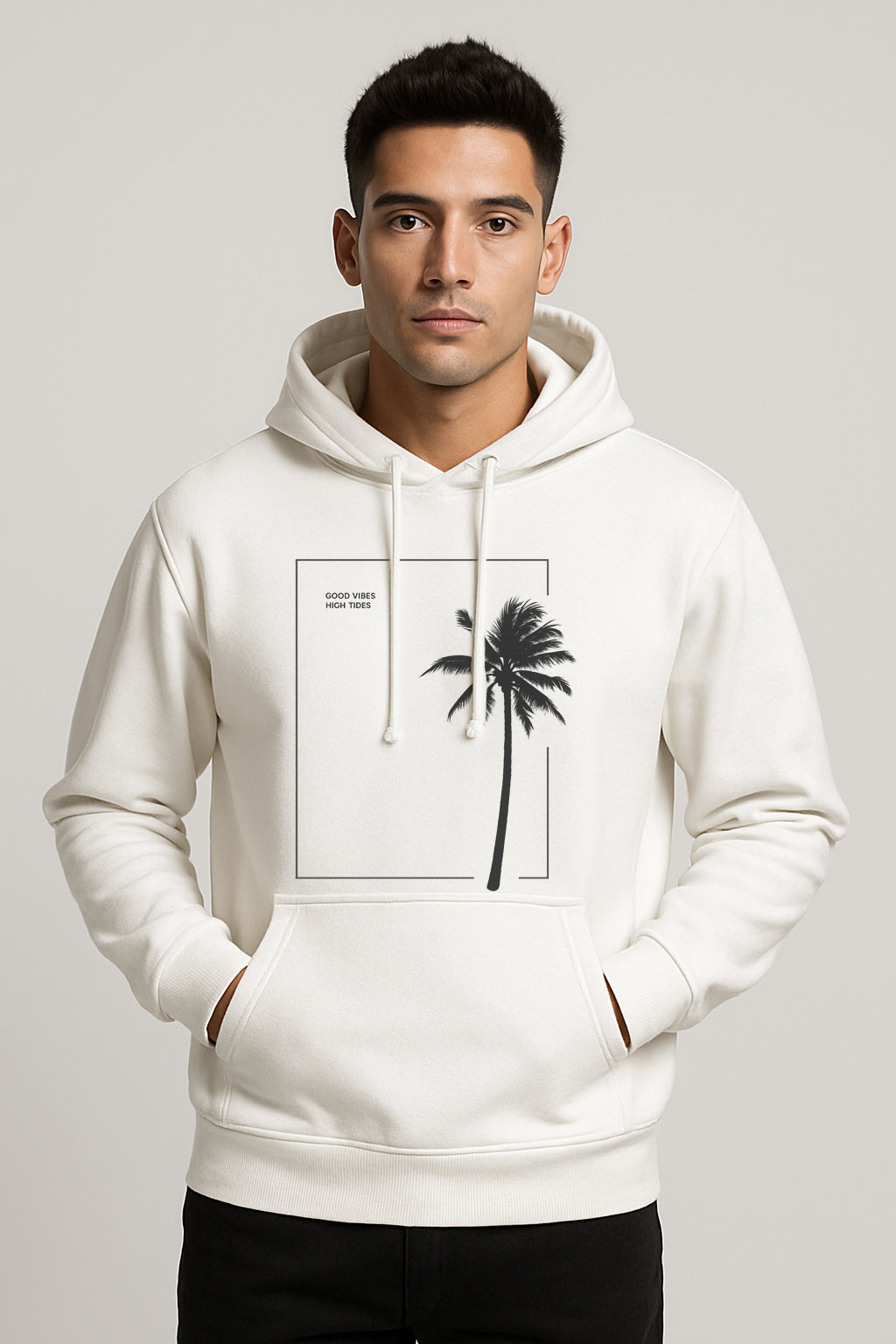 Good Vibes Printed Kangaroo Pocket Full Sleeve  Pullover Hoodie