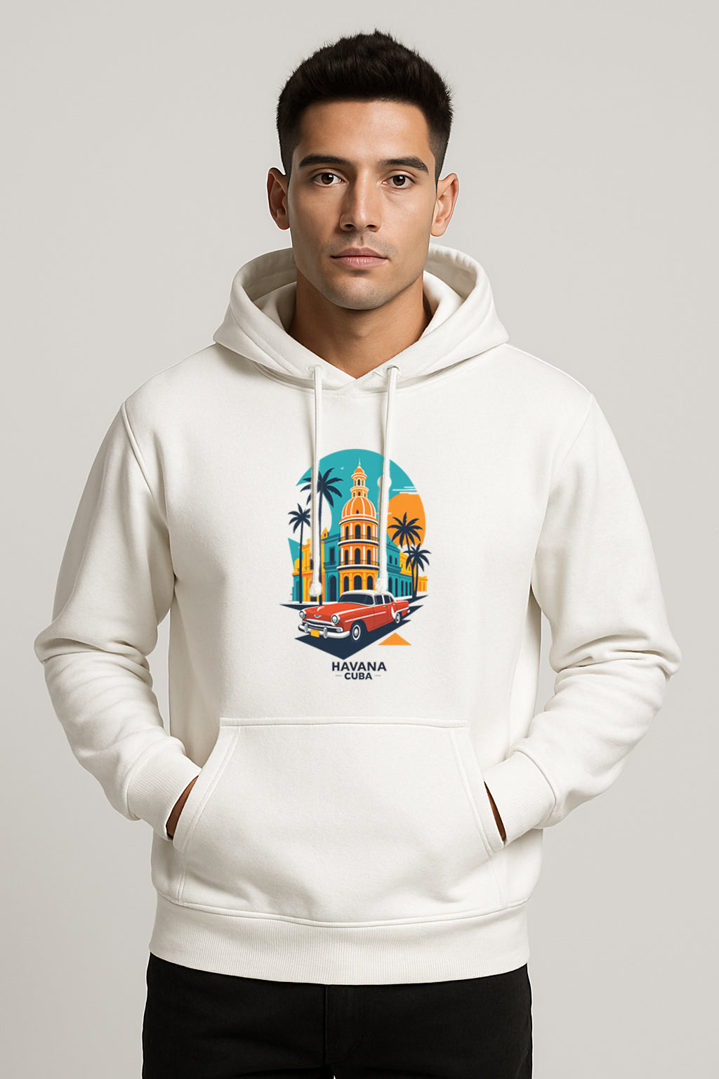 Havana Cuba Printed Kangaroo Pocket  Full Sleeve  Pullover Hoodie