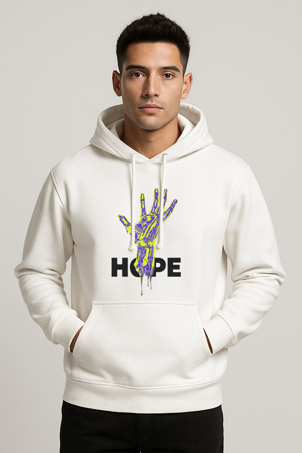 Hope Printed Kangaroo Pocket Full Sleeve  Pullover  Hoodie
