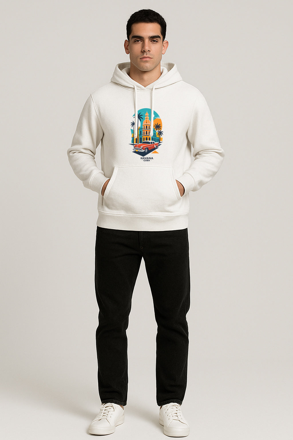 Havana Cuba Printed Kangaroo Pocket  Full Sleeve  Pullover Hoodie