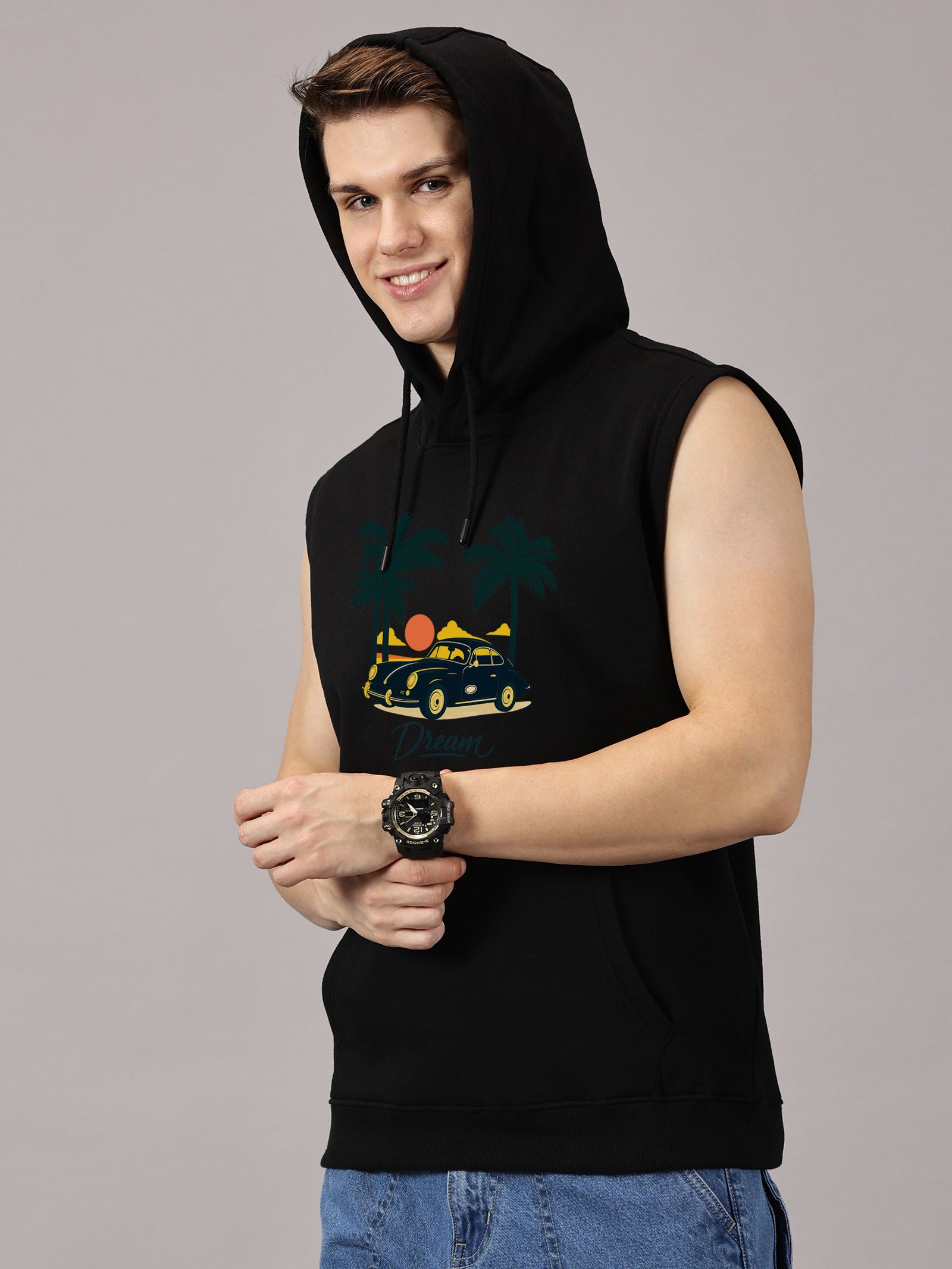 Dream Printed Sleeveless Pullover Hoodie