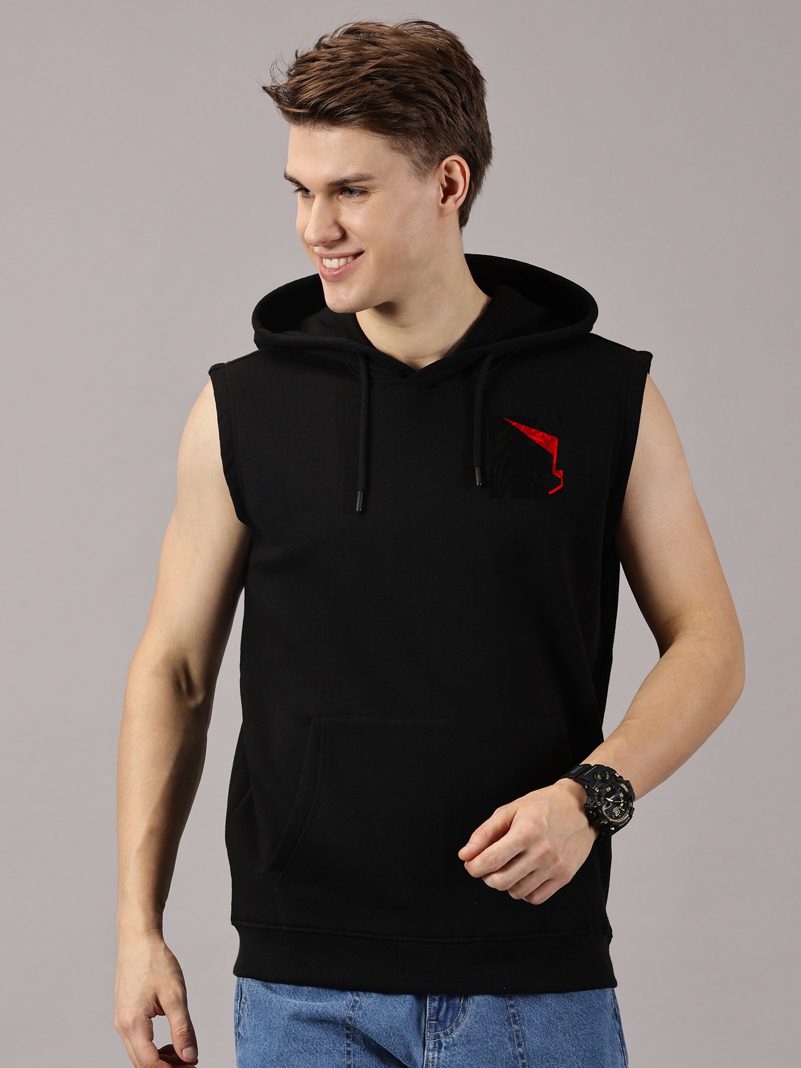 Lion Power Printed Sleeveless Pullover Hoodie