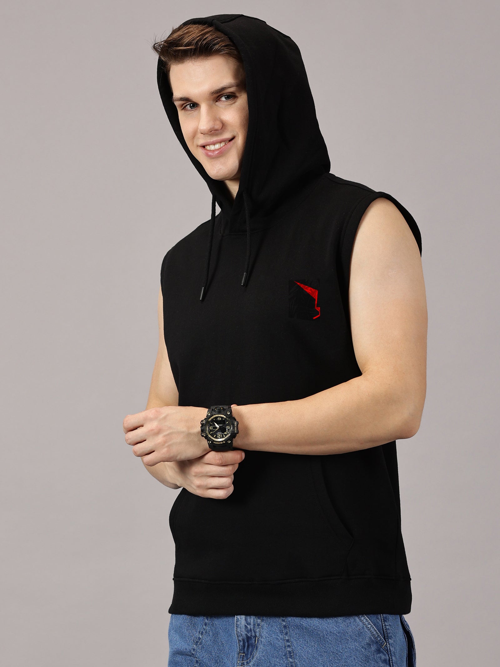 Lion Power Printed Sleeveless Pullover Hoodie