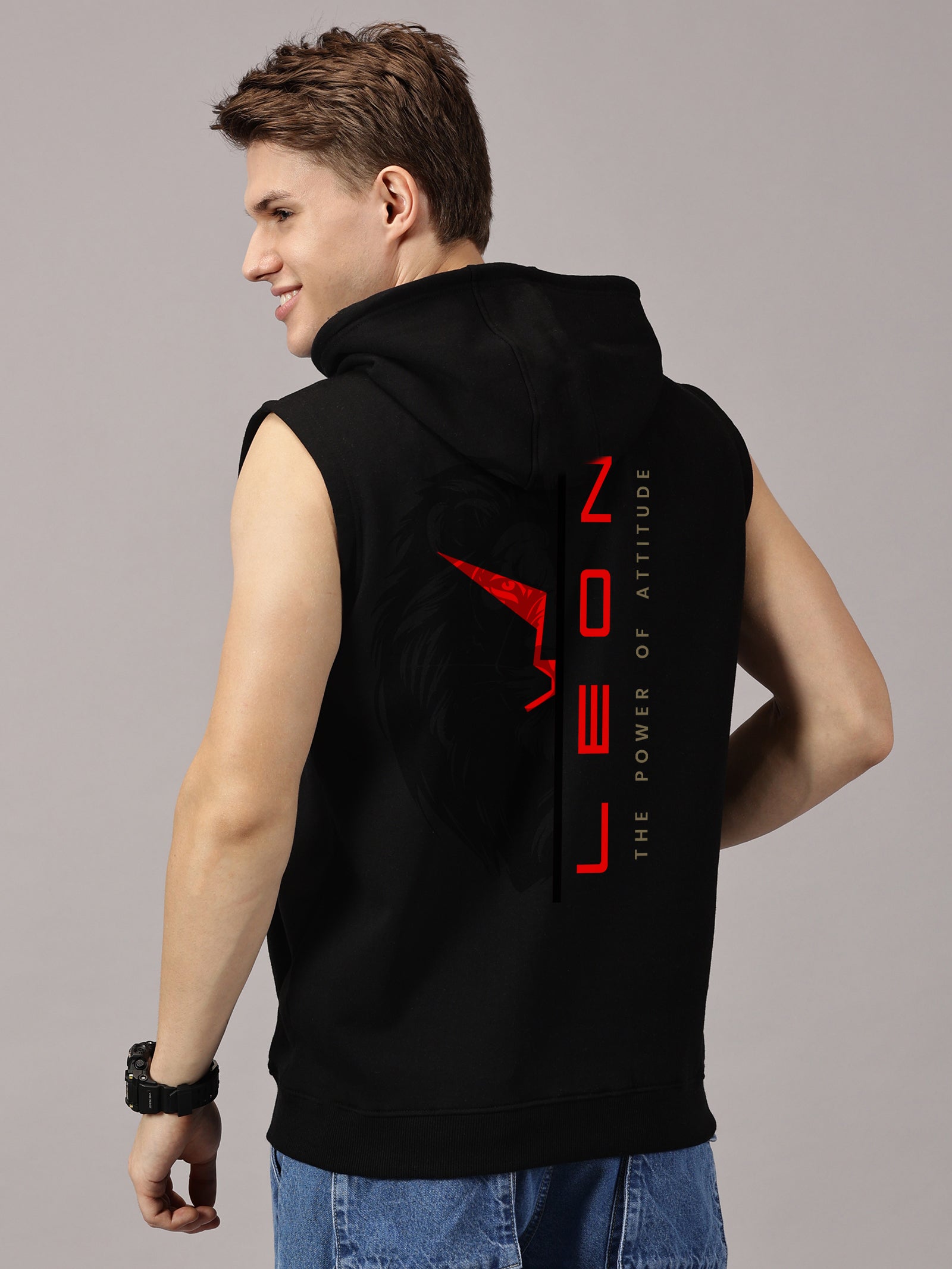 Lion Power Printed Sleeveless Pullover Hoodie