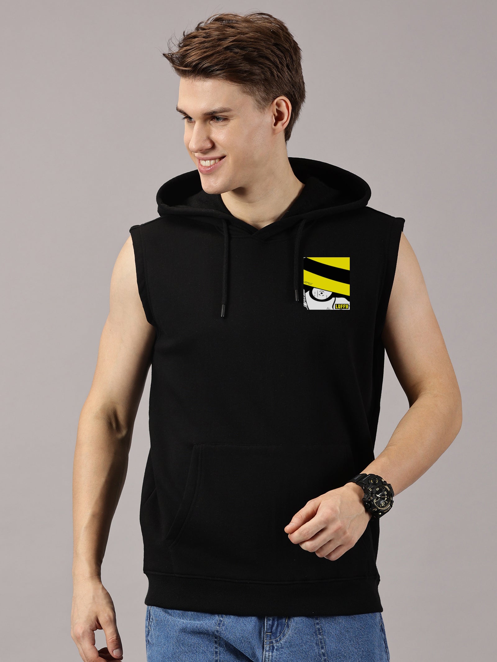 Luffy Printed Sleeveless Pullover Hoodie