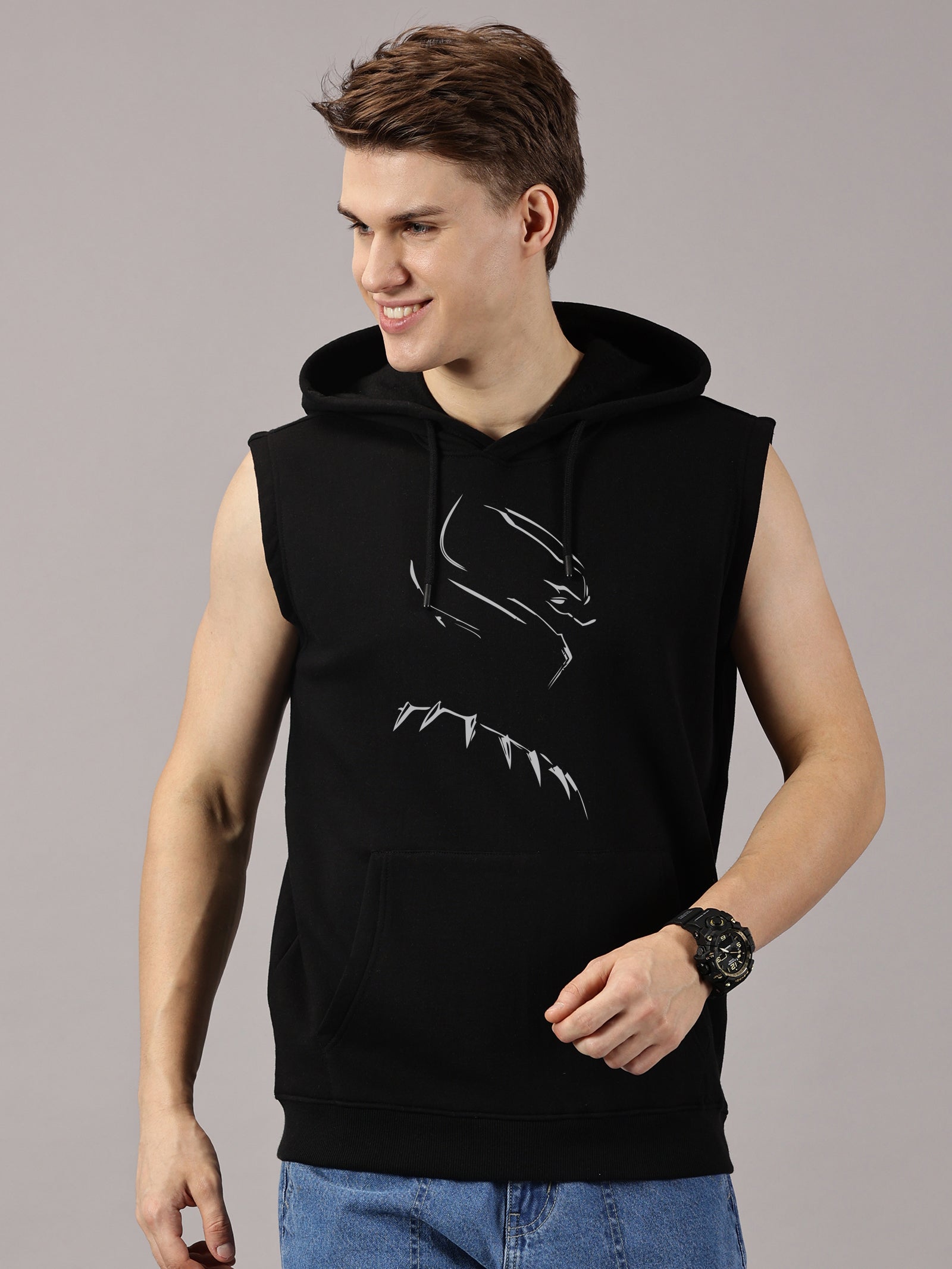 Wakanda Printed Sleeveless Pullover Hoodie