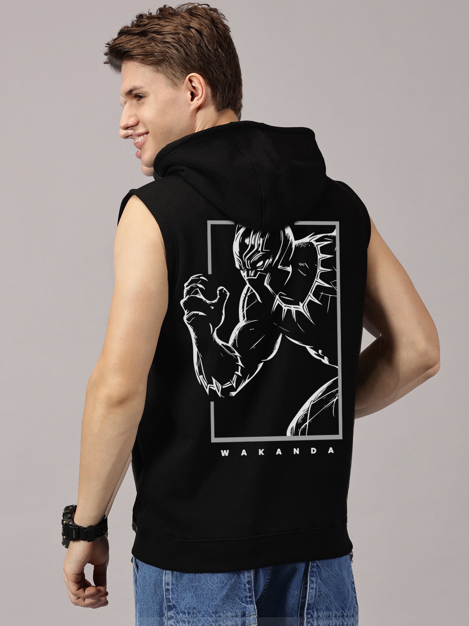 Wakanda Printed Sleeveless Pullover Hoodie