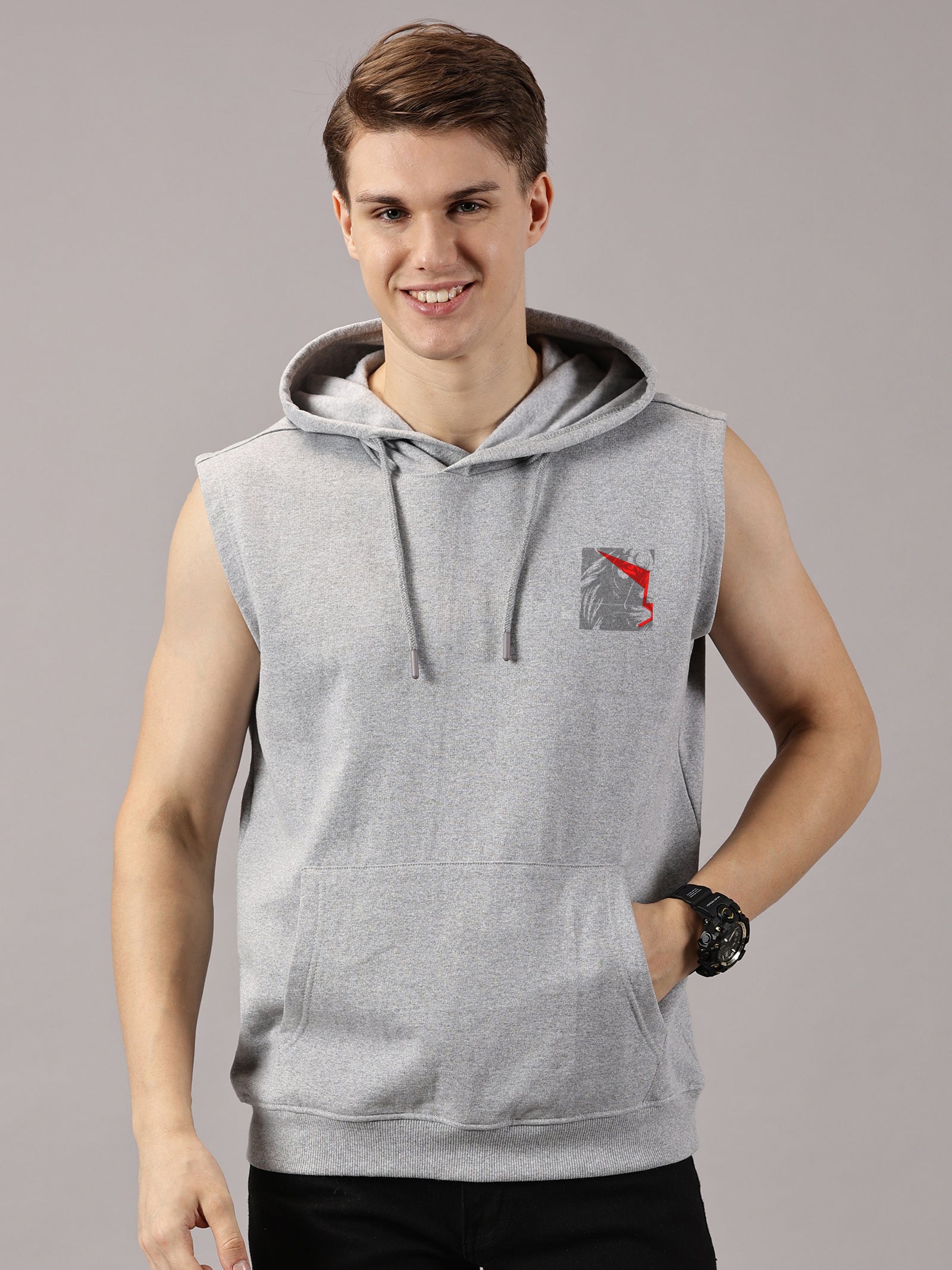 Lion Power Printed Sleeveless Pullover Hoodie