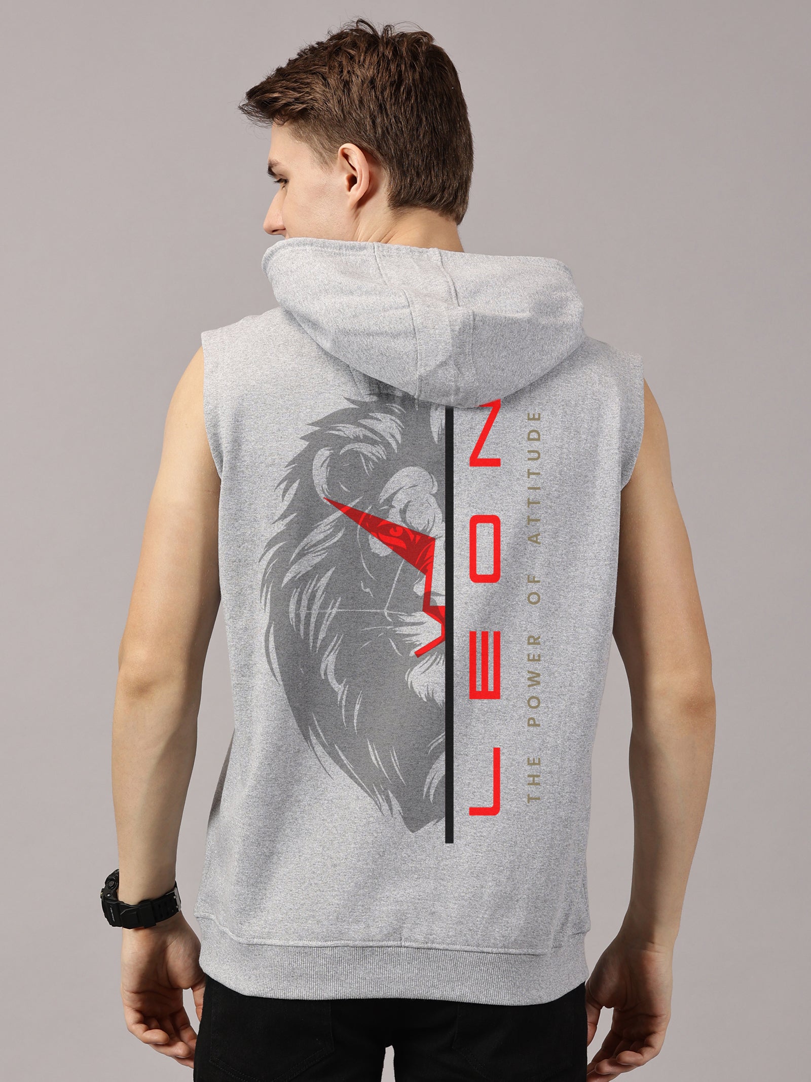 Lion Power Printed Sleeveless Pullover Hoodie