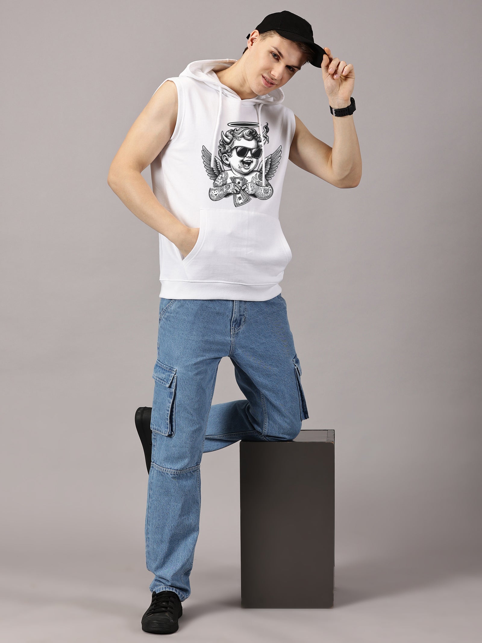 Angel Printed Sleeveless Pullover Hoodie