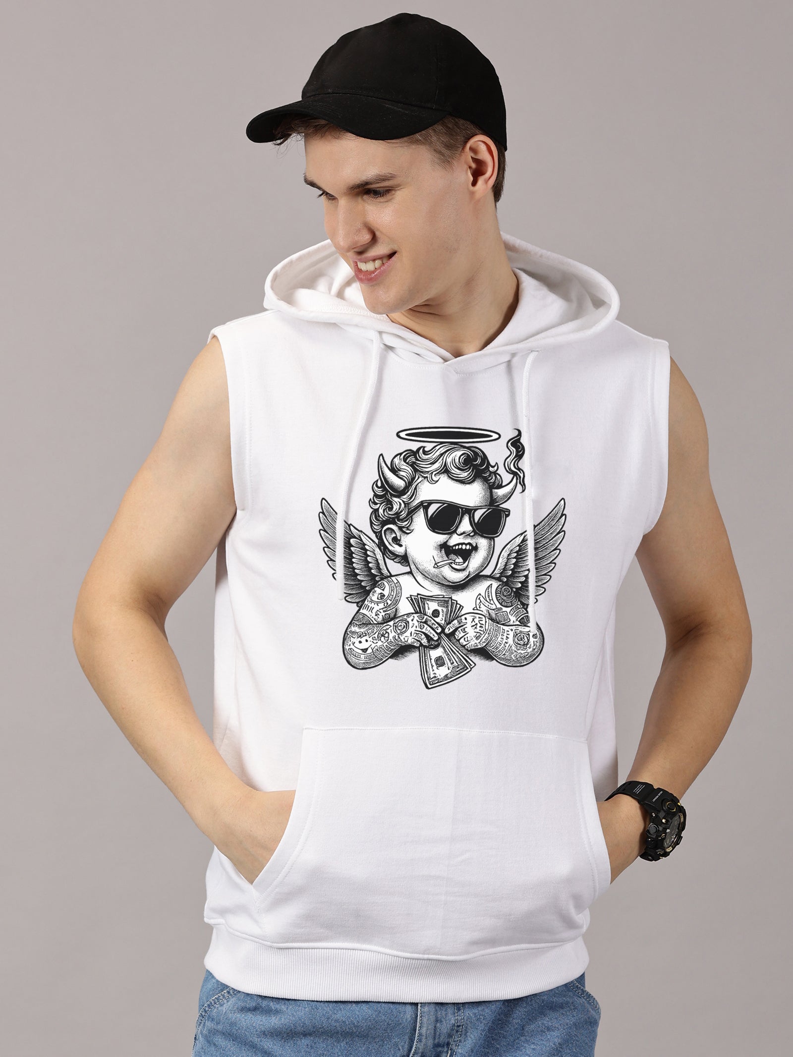 Angel Printed Sleeveless Pullover Hoodie