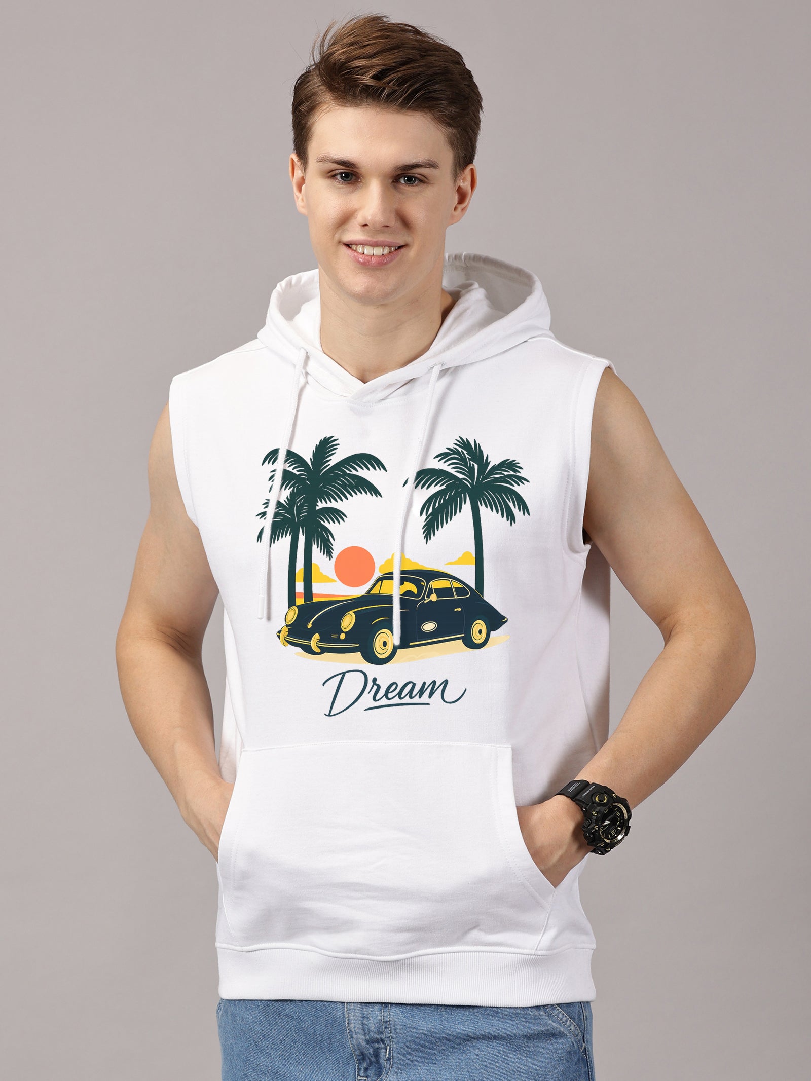 Dream Printed Sleeveless Pullover Hoodie