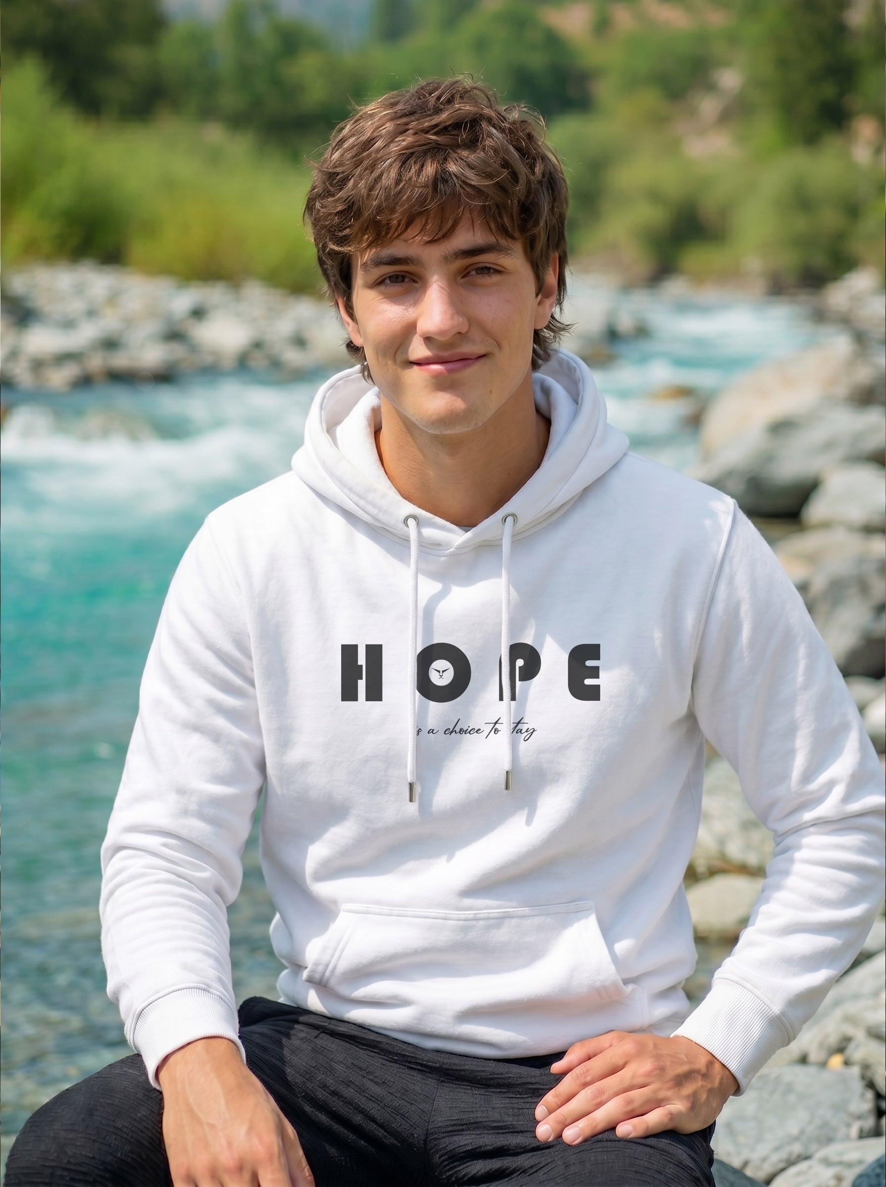 Hope Printed Kangaroo Pocket Full Sleeve  Pullover  Hoodie LEON