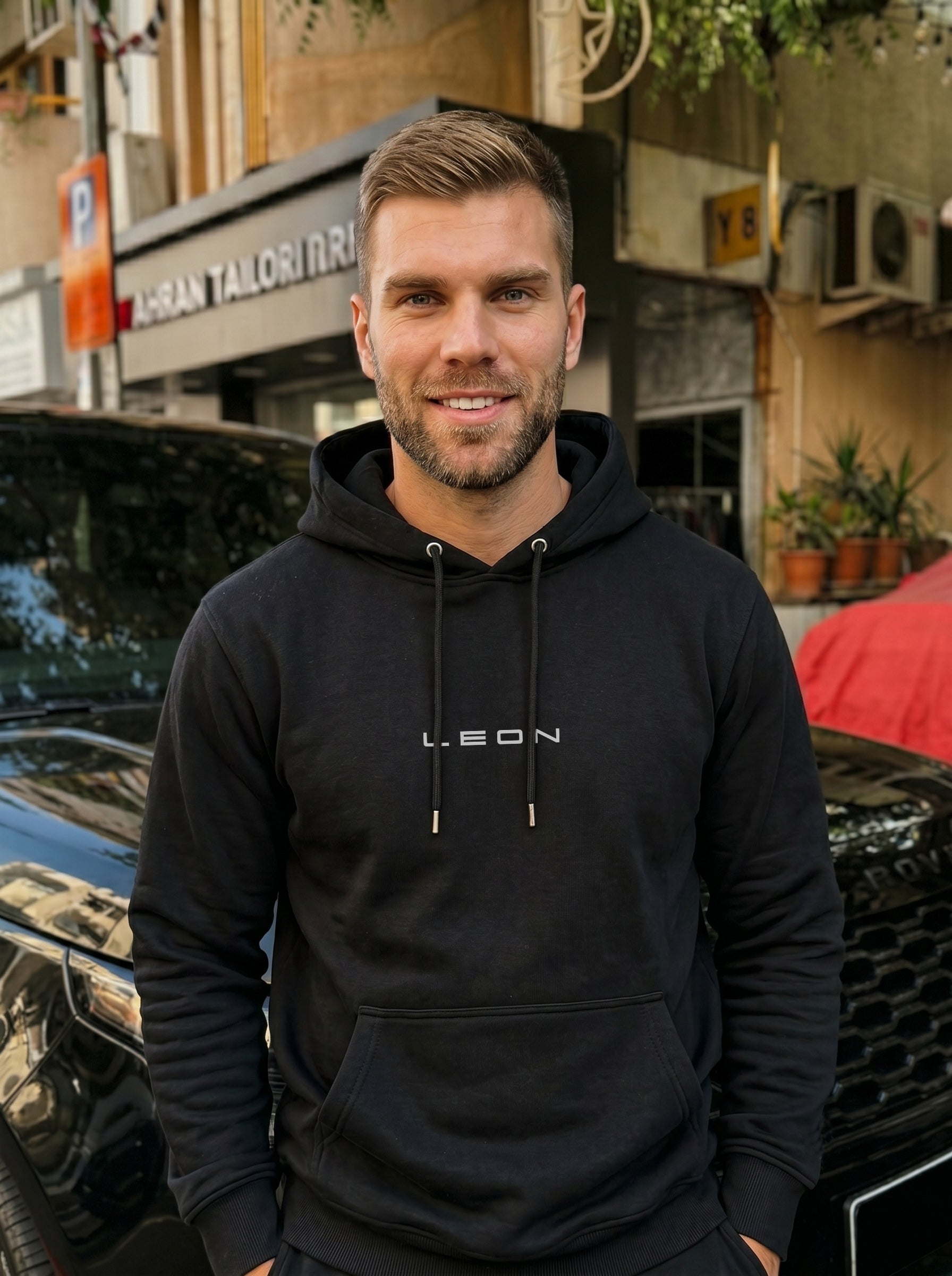 Leon Printed Kangaroo Pocket Full Sleeve  Pullover  Hoodie LEON