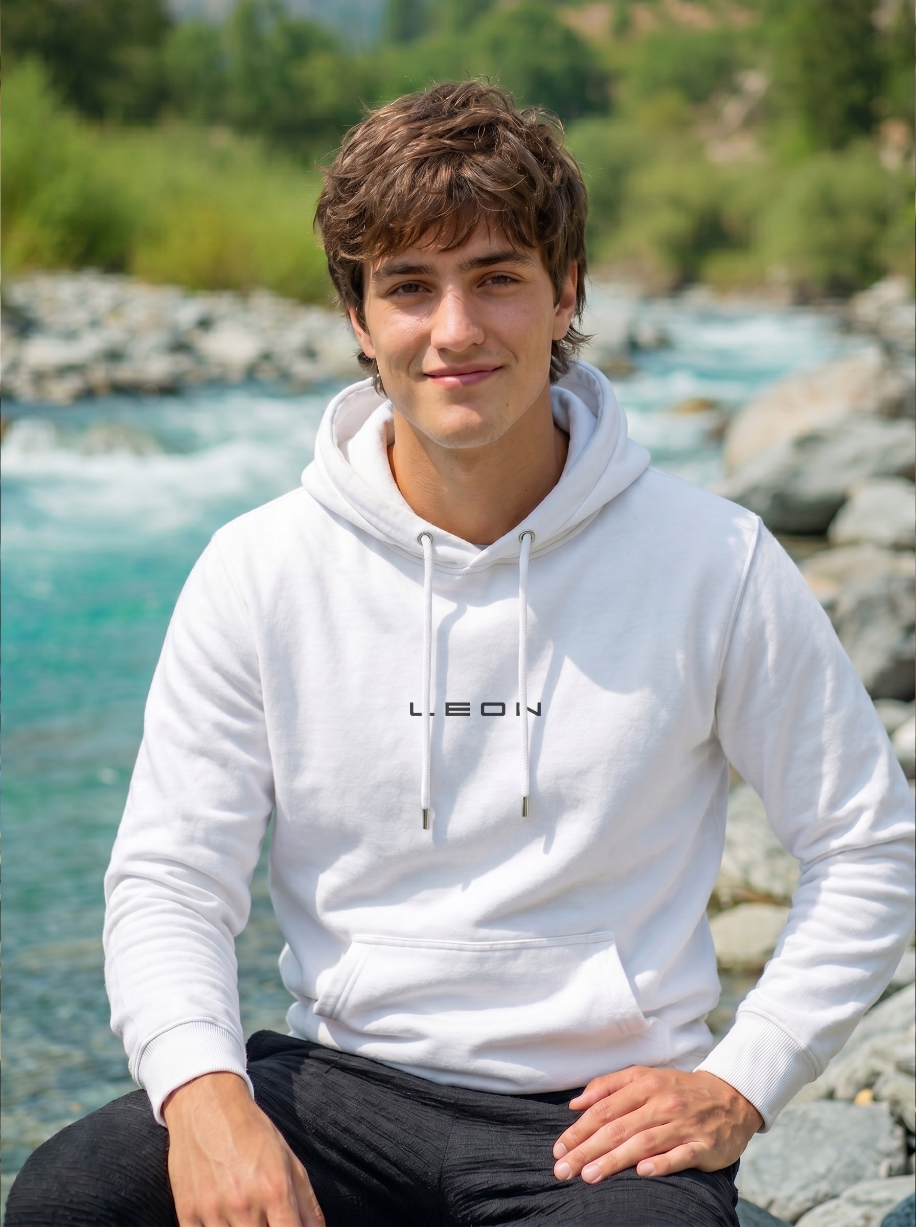 Leon Printed Kangaroo Pocket Full Sleeve  Pullover  Hoodie LEON