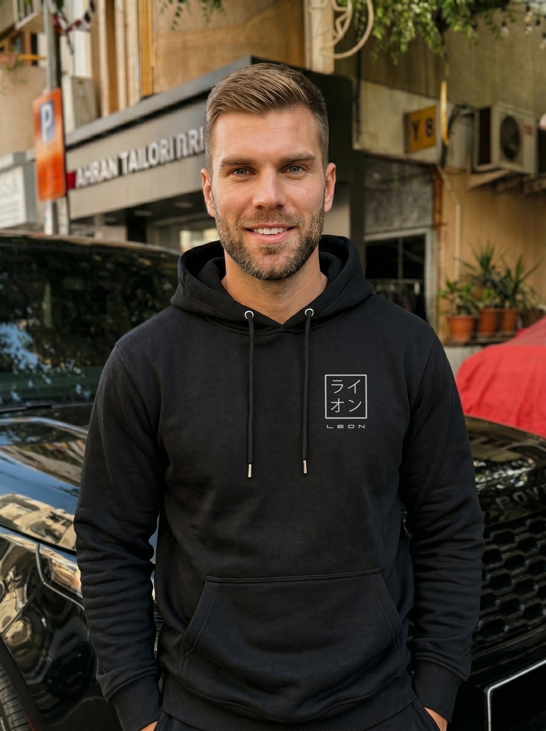 Leon Stamp Printed Kangaroo Pocket Full Sleeve  Pullover  Hoodie LEON