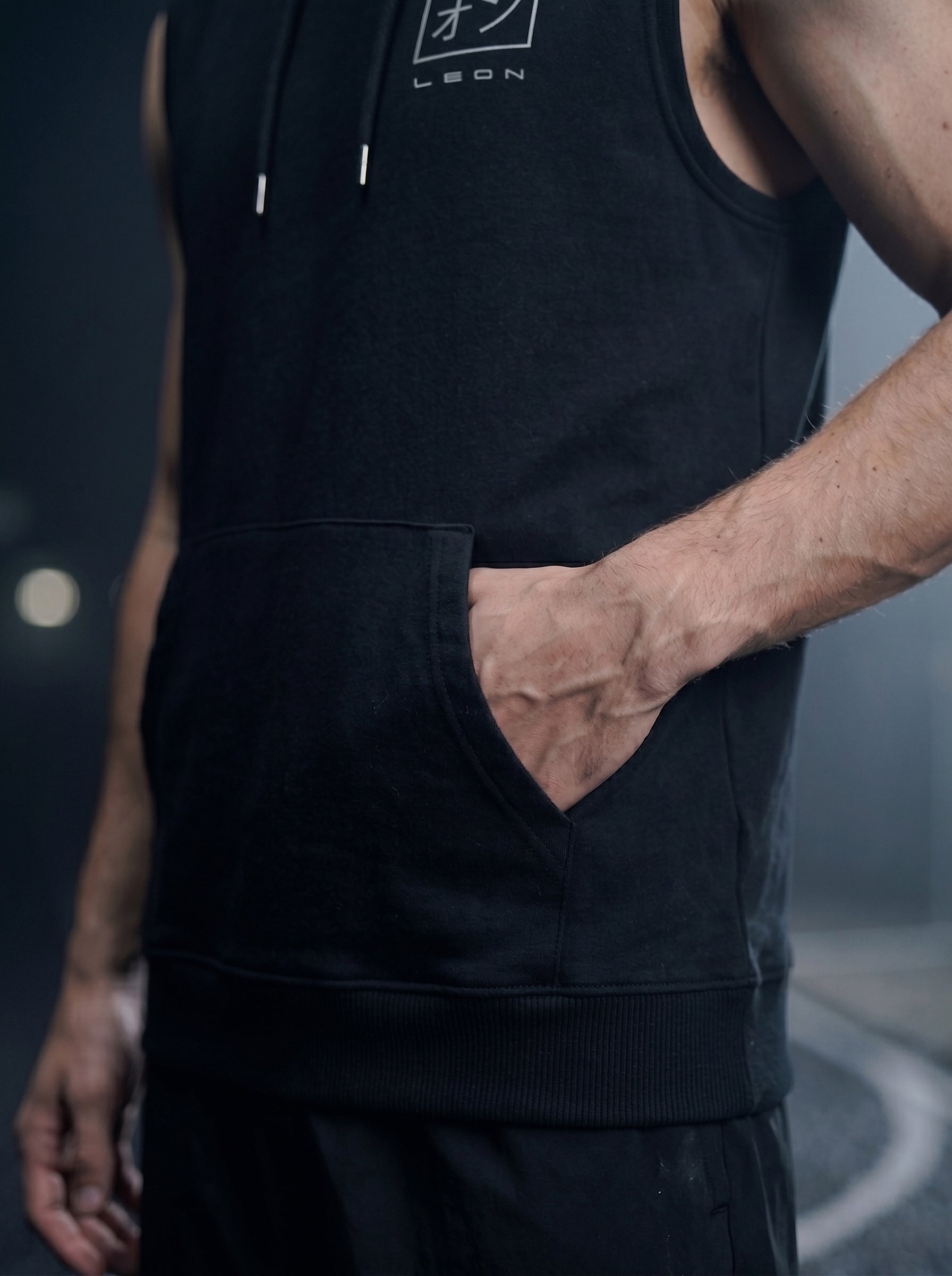Leon Stamp Printed Sleeveless Pullover Hoodie LEON