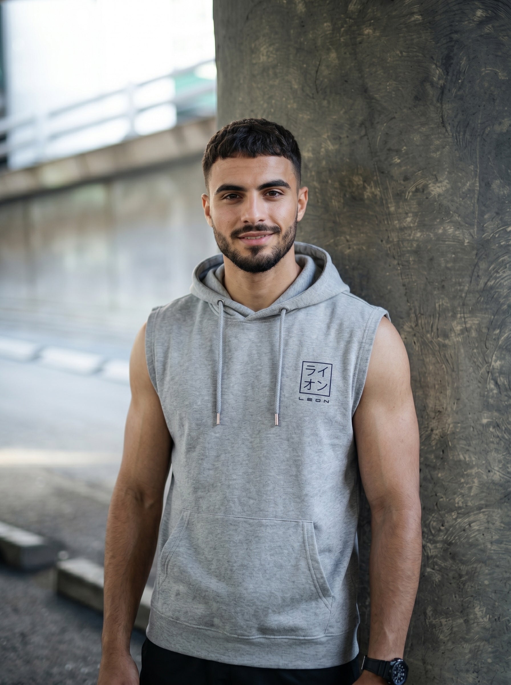 Leon Stamp Printed Sleeveless Pullover Hoodie LEON