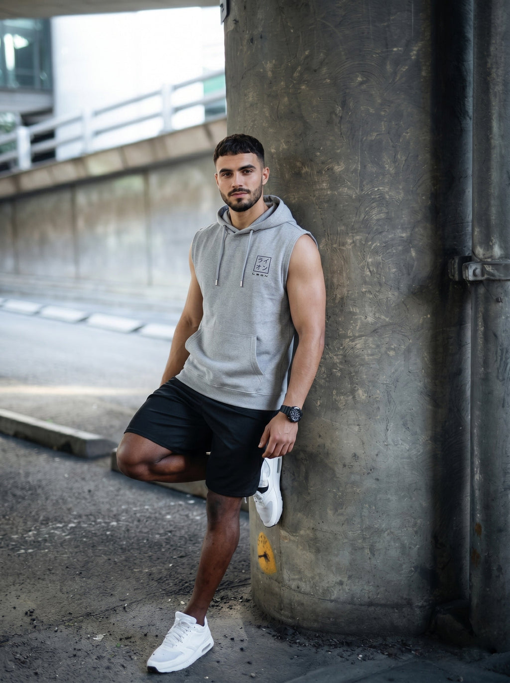 Leon Stamp Printed Sleeveless Pullover Hoodie LEON