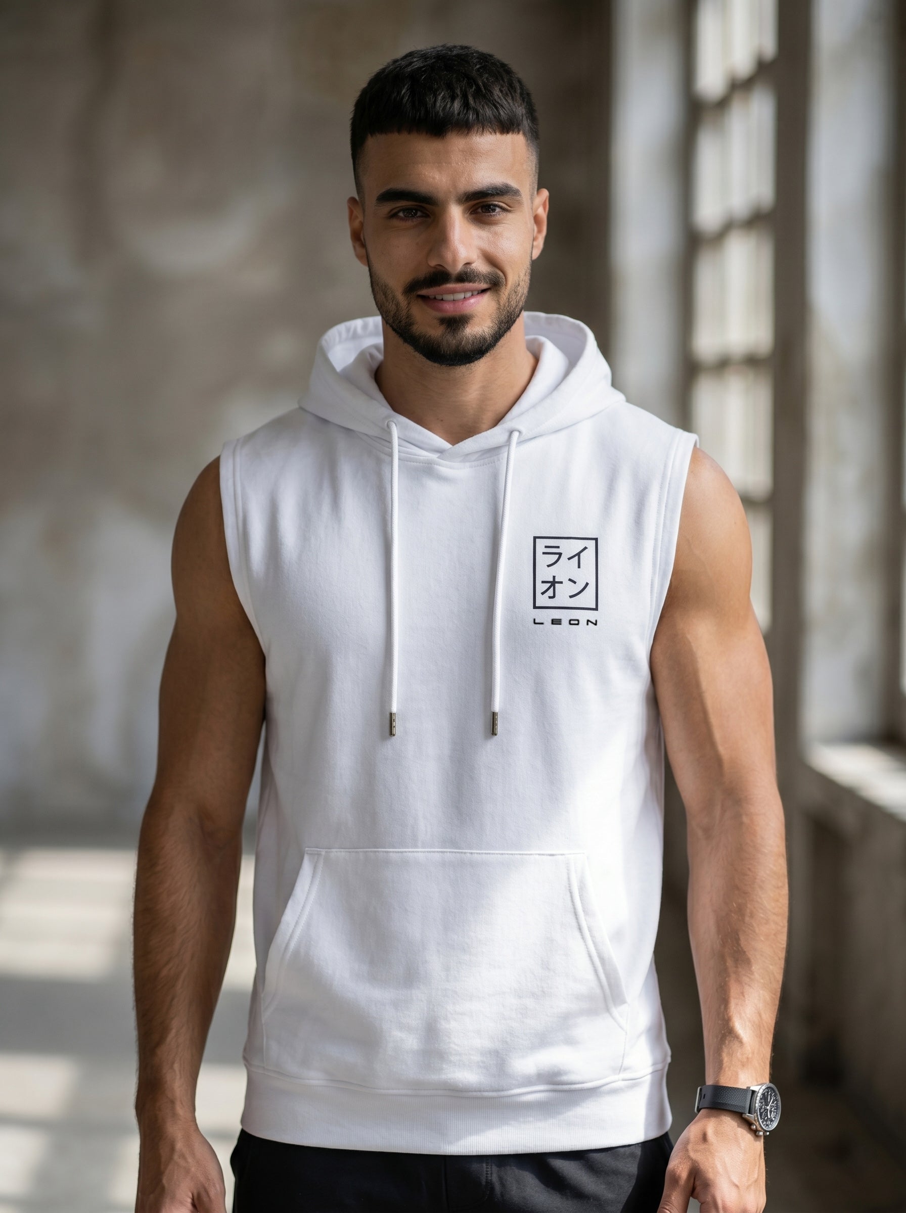 Leon Stamp Printed Sleeveless Pullover Hoodie LEON