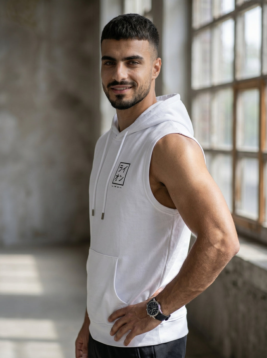 Leon Stamp Printed Sleeveless Pullover Hoodie LEON