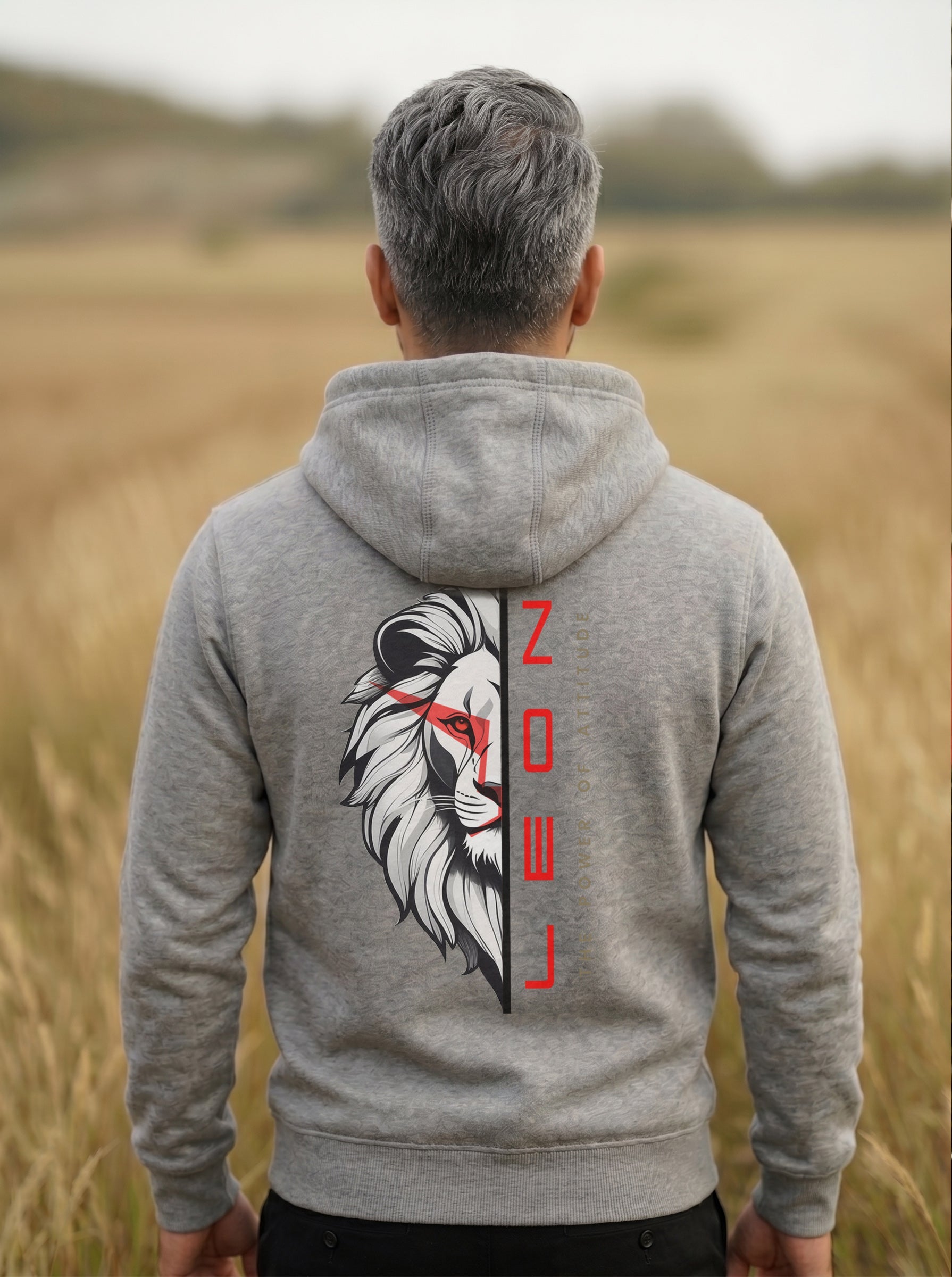 Lion Power Printed Kangaroo Pocket Full Sleeve Pullover Hoodie LEON