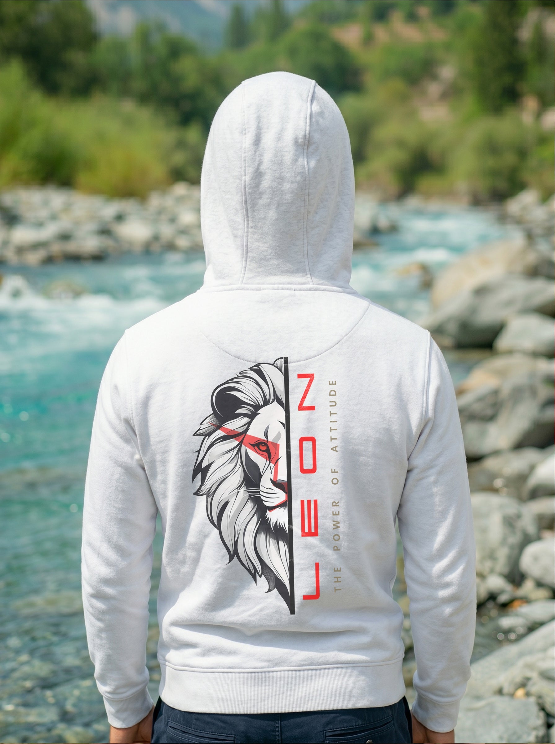 Lion Power Printed Kangaroo Pocket Full Sleeve Pullover Hoodie LEON