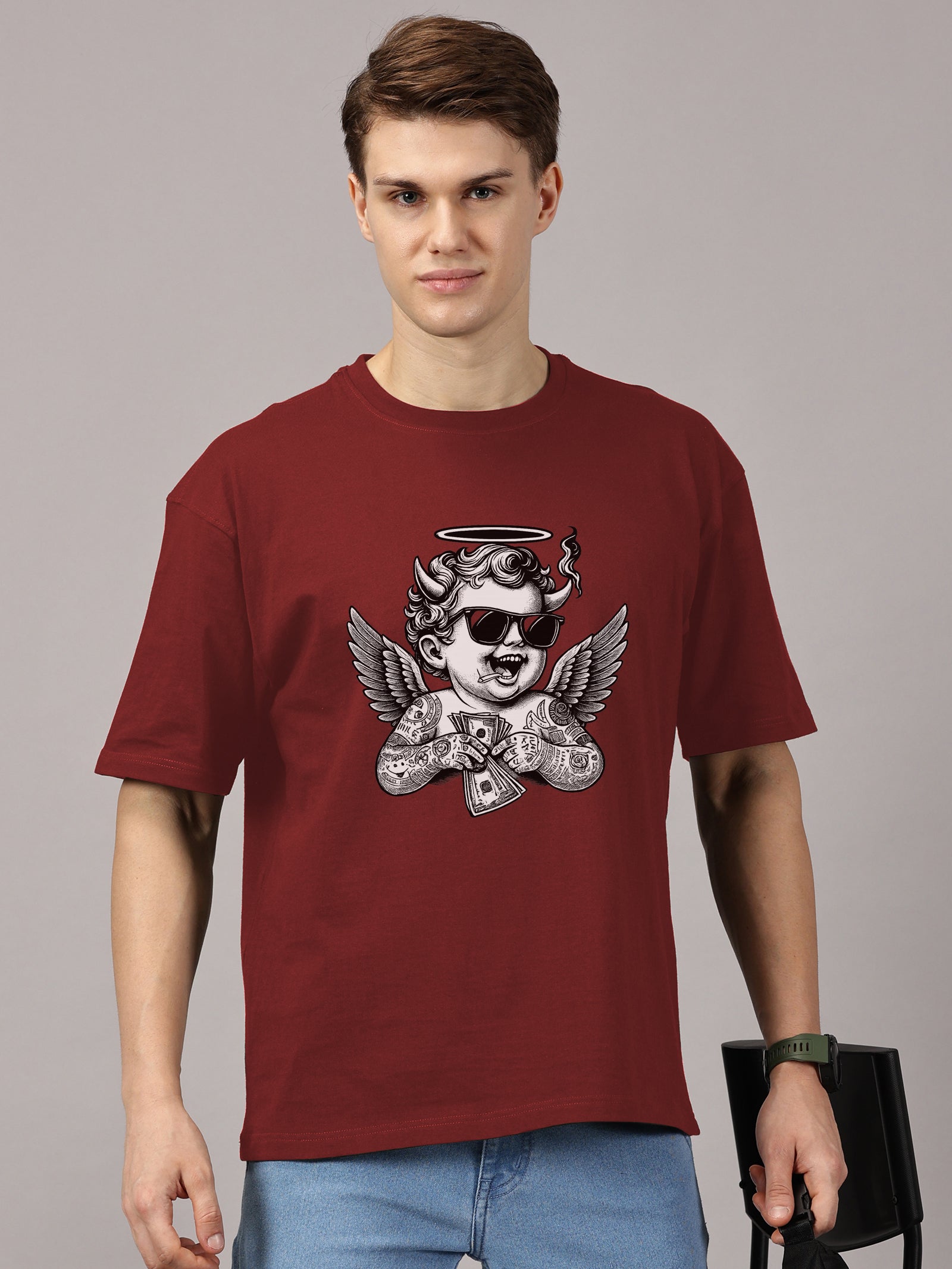 Angel Printed Oversized Drop Shoulder T-Shirt