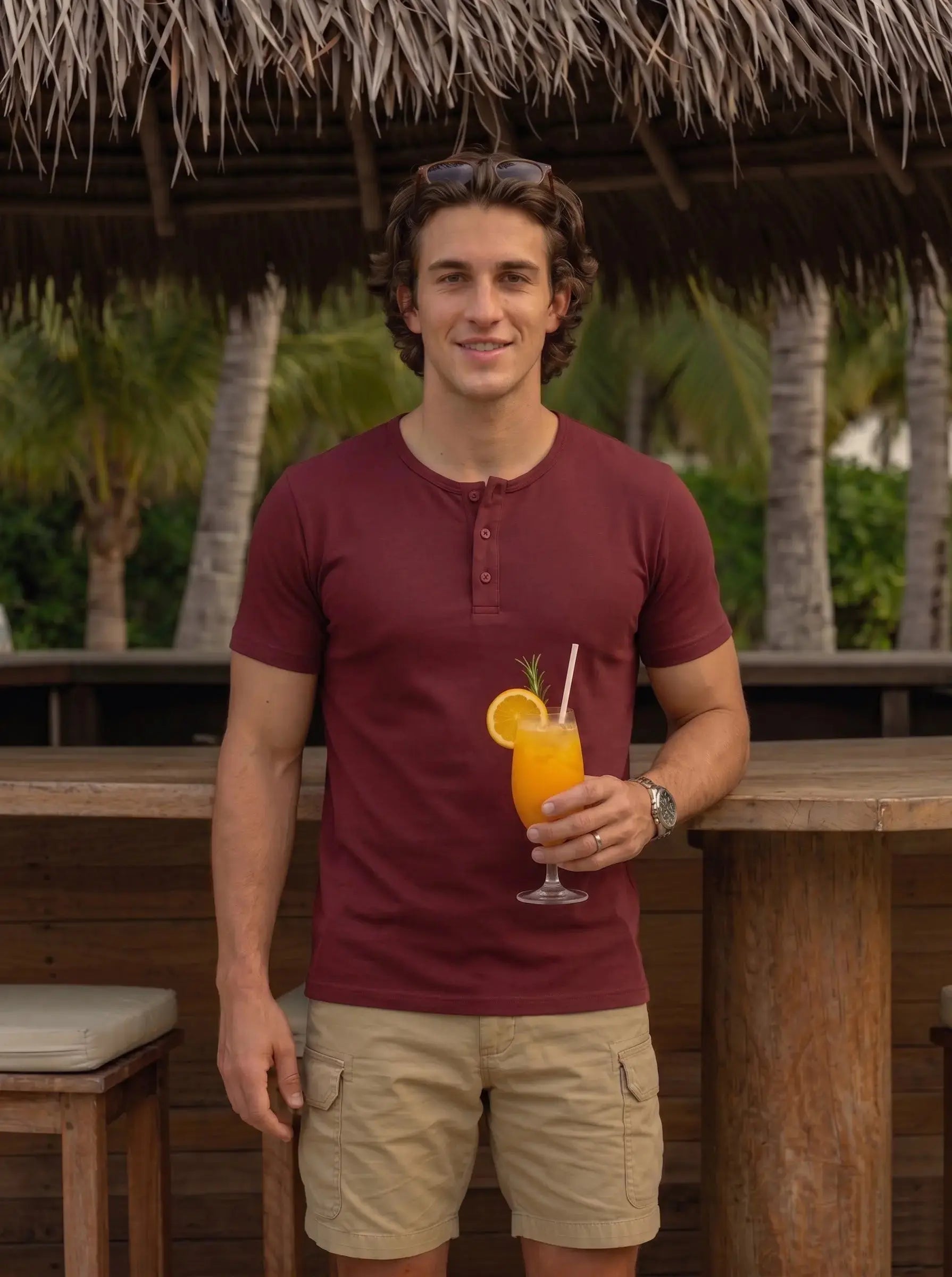 Henley Neck  Half Sleeve T-Shirt LEON