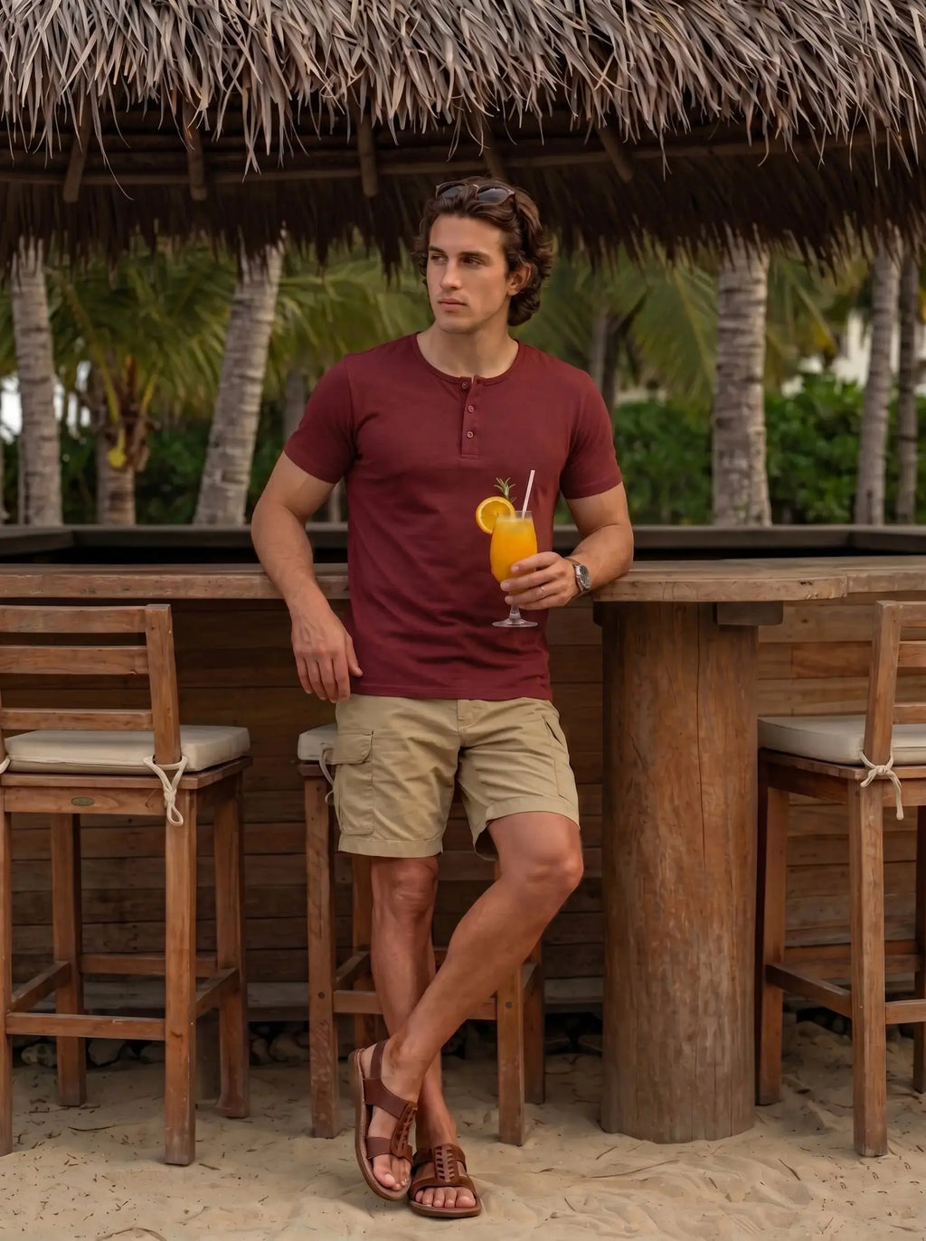 Henley Neck  Half Sleeve T-Shirt LEON