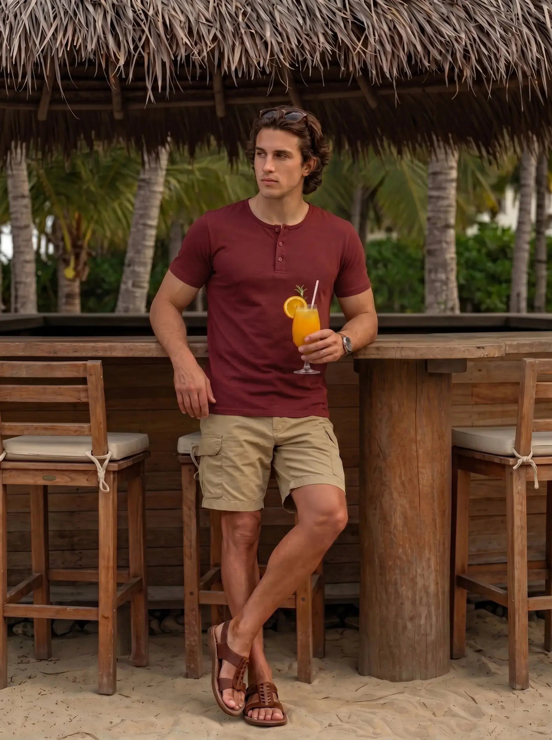 Henley Neck  Half Sleeve T-Shirt LEON