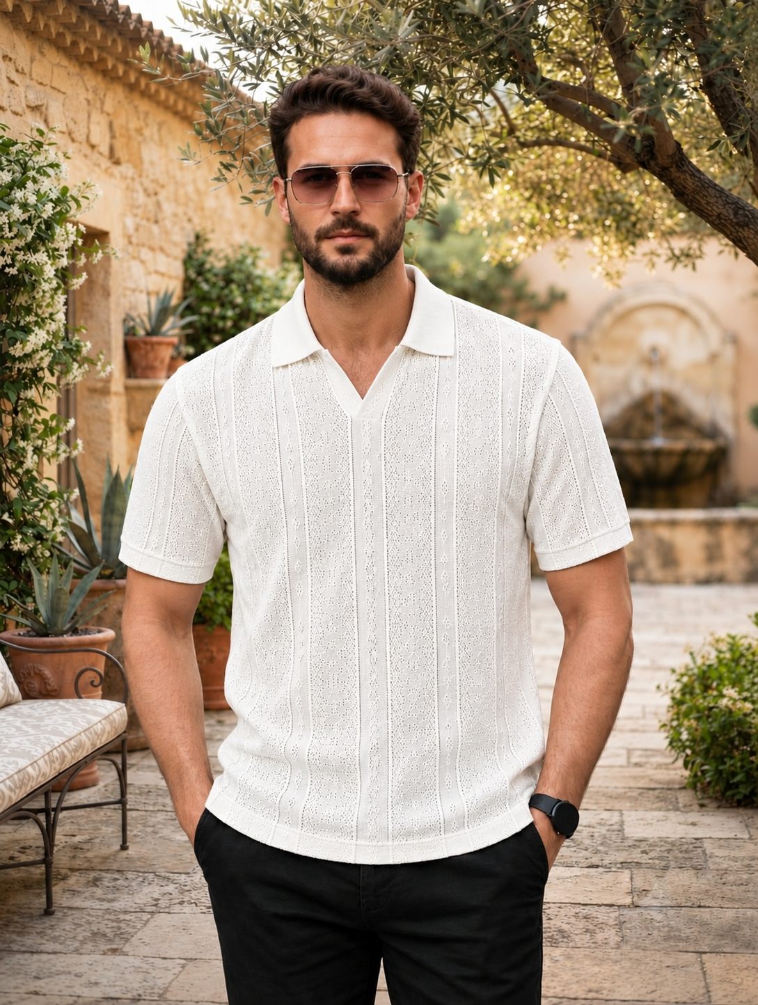 LEON Men’s Flat Knit Polo Collar Half Sleeve T-Shirt | Regular Fit