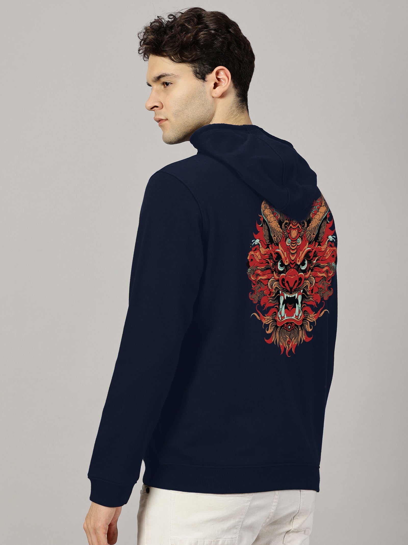 Dragon Printed Cut Pocket Full Sleeve Pullover  Hoodie